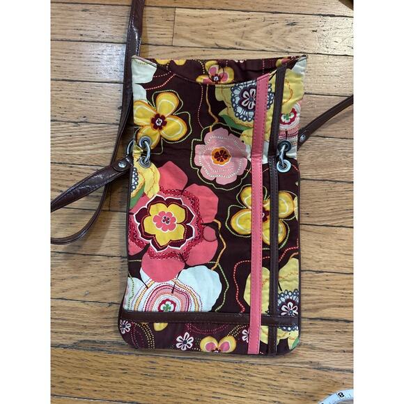 Vera Bradley Brown Floral Crossbody Purse • Small Quilted Messenger Hipster Bag - Picture 6 of 8